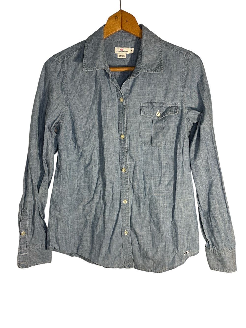 Vineyard Vines Women's Long Sleeve Button Down Denim Blue Chambray Shirt Size 4